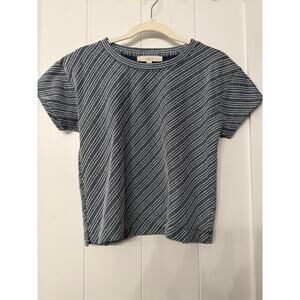 LOFT navy & white diagonal striped textured short sleeve top in sz small petite
